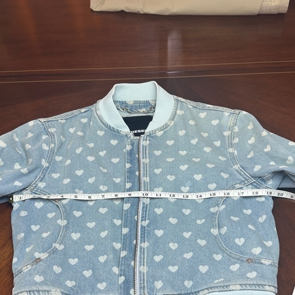 Diesel Light Blue Denim Bomber Jacket with White Heart Print Size S - Picture 4 of 10